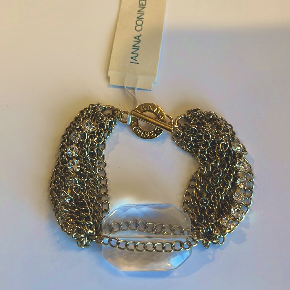 Janna Conner Burnished Gold Plated & Crystal Multi Row Toggle Bracelet NWT